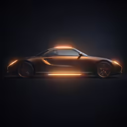 a sports car with light glowing from its windshield