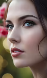 a woman with blue eyes and black eyelashes