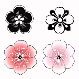 four flowers are shown on the front and back of the picture,four flower designs in different shapes