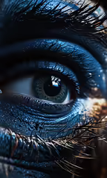 an eye with black eyes and feathers surrounding it