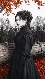 a painting of a woman in black dress