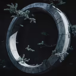 an art installation made with concrete and trees