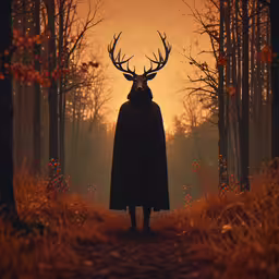 a person in a long coat with deer