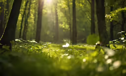 the green grass is covered in dew during the day