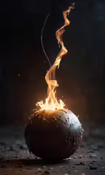 a close up of a ball with fire going out