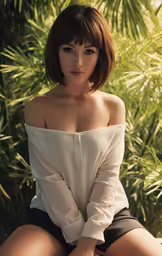 an asian woman is posing outside for the camera