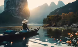 a woman in a white hat on top of a boat