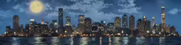a city is shown on the side of a river