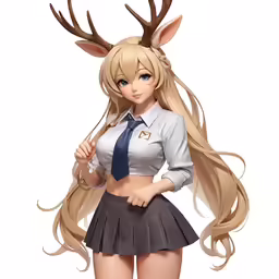 a woman wearing a uniform, skirt and deer horns