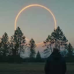 a man looks at a ring of fire in the sky