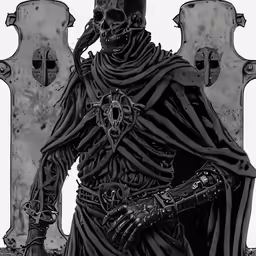 a drawing of a skeleton wearing a cloak