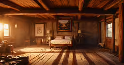sun lights the room as the bed sits on top of the wooden floor,the room has wooden floors and a large window