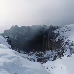 a view of snow - covered mountains in the distance