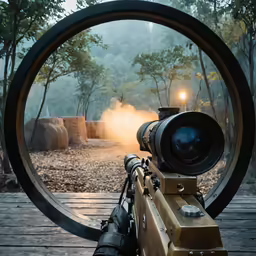 a scope and a long lens on the ground