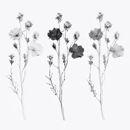 flowers in black and white on a white background,black and white drawings of different types of flowers