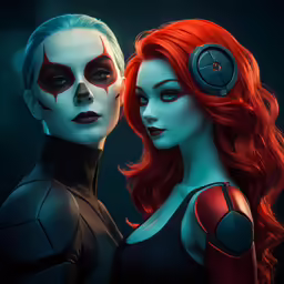 two female body types with blood and makeup