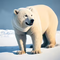 a large polar bear is standing on the snow
