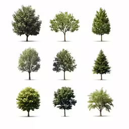 a set of different tree illustrations on a white background