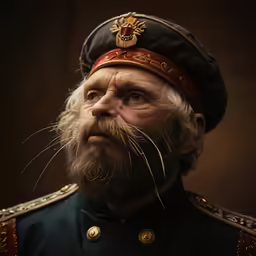 a man with a large, full beard wearing military clothing