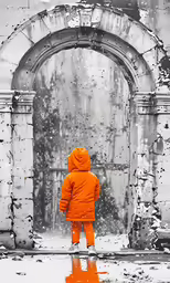 a child stands in front of a doorway