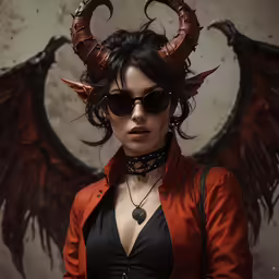 this is an image of a demon woman with horns and wings