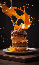 a sandwich that is on a white plate,a hamburger on top of other food on a plate