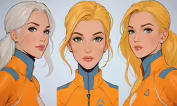 a group of cartoon girls with white hair
