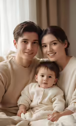 a couple pose for a photo with their baby