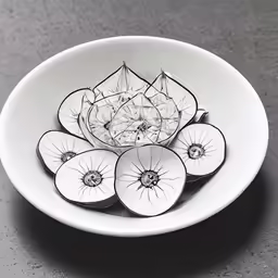 the plate has six flowers in it