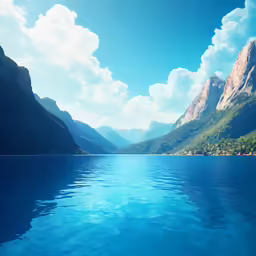 a water body with mountains in the background