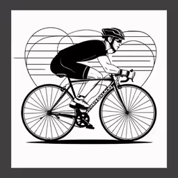 the cyclist is riding his bike in black and white