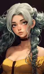 a female character is shown with very long hair