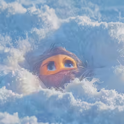 a stuffed animal sitting in a pool of snow