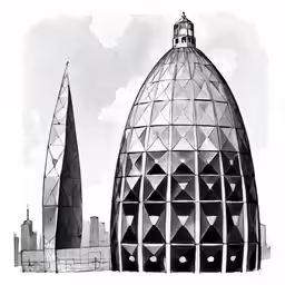 a drawing of two buildings on the top of each other