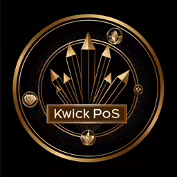 the kwkick pos logo with gold foil