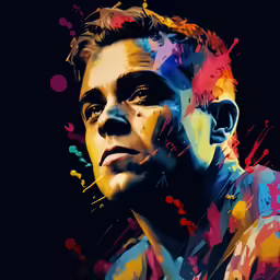 an artistic digital painting of a man in the process of being painted