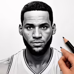 this is a pencil drawing of a man with beard and a white shirt