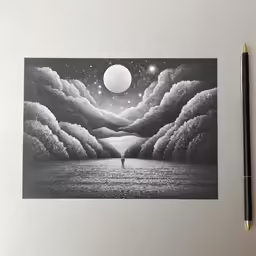 a picture of someone walking on the hill, holding a pen in their right hand