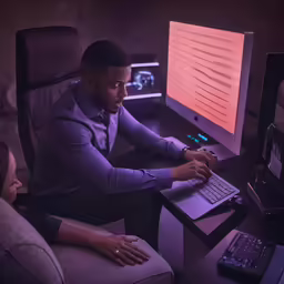 a man sitting at his desk with a laptop computer