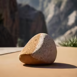 a rock with some sand and rocks in the background