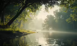 an empty body of water with trees around it