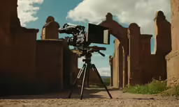 a camera that is sitting in the dirt