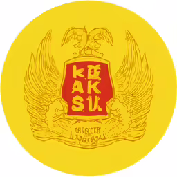 a yellow disk with a red emblem in it
