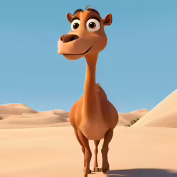 a cartoon giraffe standing in the middle of a desert