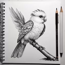 drawing a bird on a tree branch in graphite