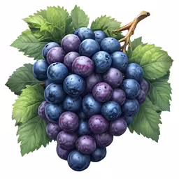 a painting of grapes and leaves in an illustration