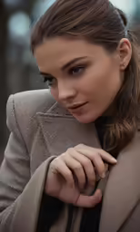a woman in a jacket posing for the camera