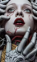 an image of a woman with hands and chains surrounding her head