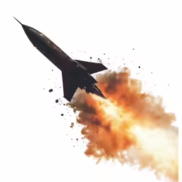 a large jet with smoke and smoke from it is flying