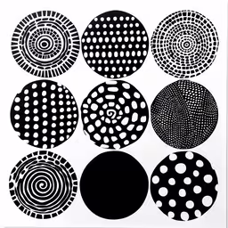 five circles arranged in black and white,an image of six circles of black and white